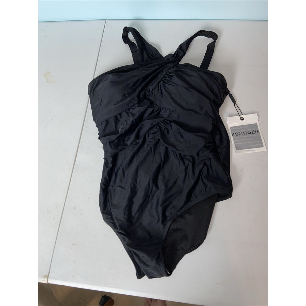 Hanna Nikole Black One Piece Swimsuit Ruched Plus Size 16W NEW